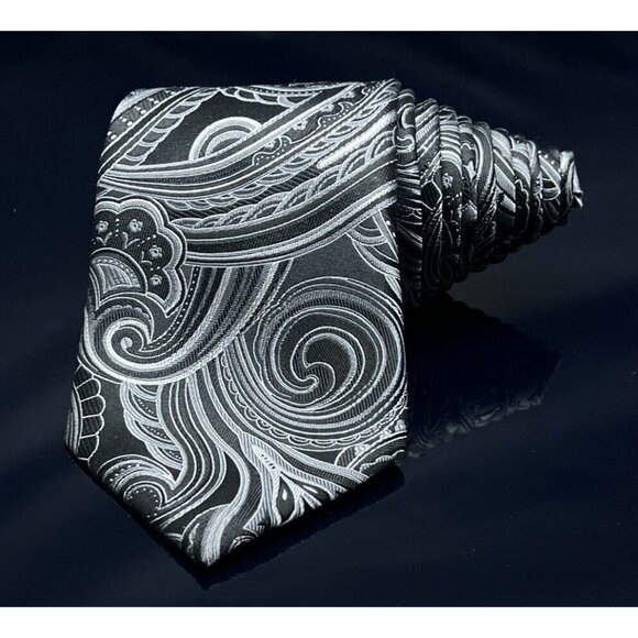 DONALD J TRUMP Black Paisley Silk Tie HANDMADE 60.5” - Picture 2 of 6